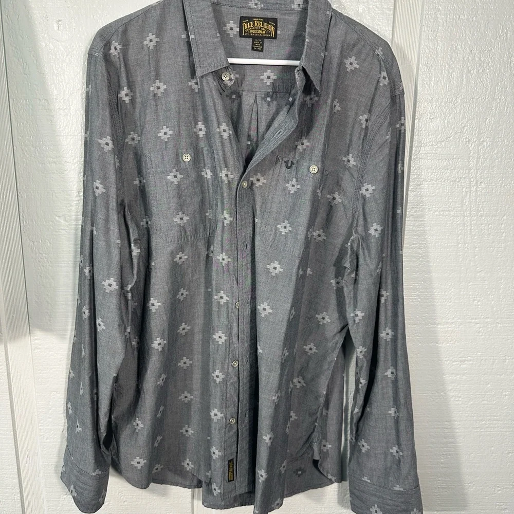 True Religion Men’s Gray Button Down Shirt Size XL EUC